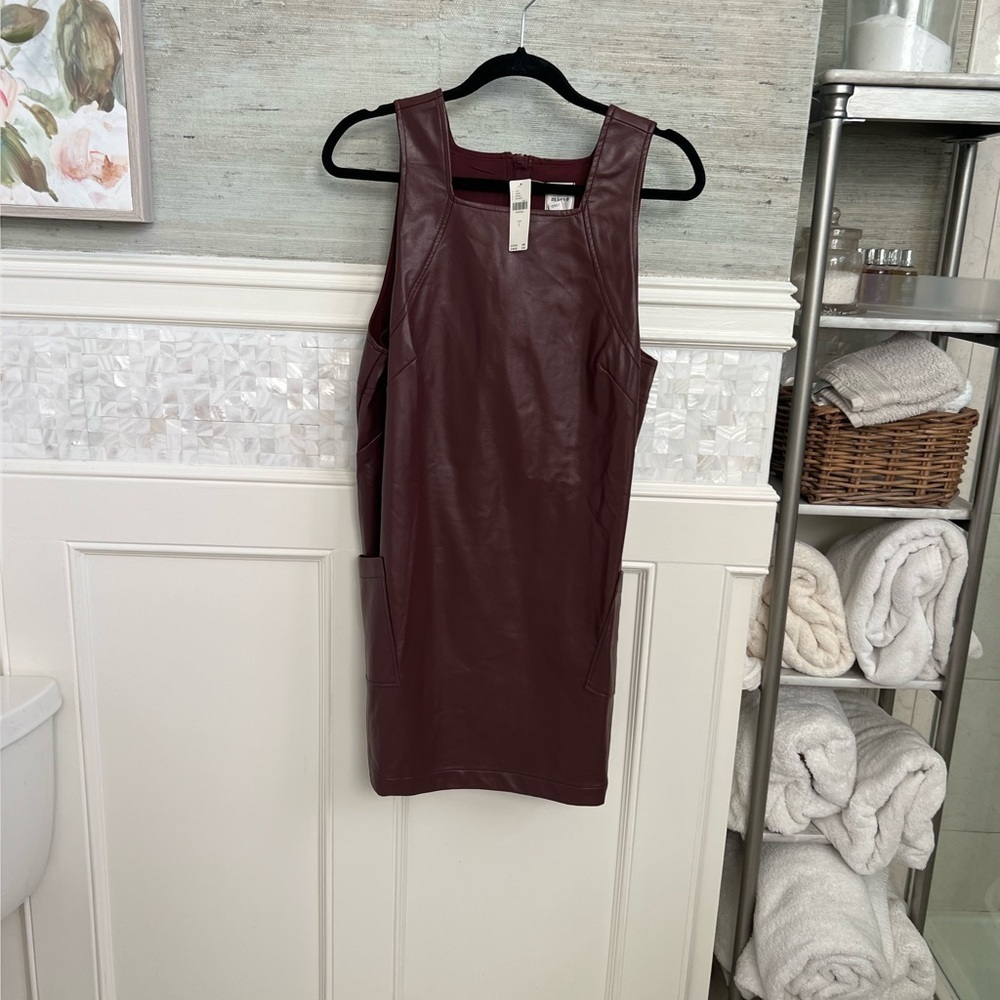 NWT new large Anthropologie Maeve faux leather sleeveless shift mini dress brown - Picture 3 of 17